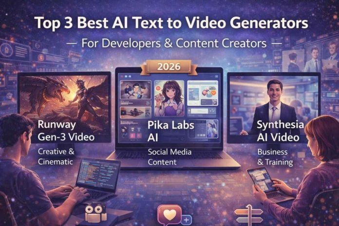 Top 3 Best AI Text to Video Generators in 2026 for Developers & Content Creators